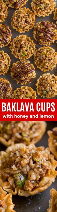 Mini Baklava Cups taste like authentic baklava but easier! The honey and lemon syrup make these baklava cups completely irresistible. A make-ahead recipe sponsored by @athensfoods | natashaskitchen.com