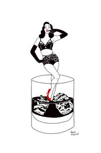 Tonight it’s cocktail party ! Whiskey will be in the spotlight and it made me want to create a new drawing for my series “drowning in alcohol”, inspired by the fabulous Dita Von Teese. Have a nice weekend !
