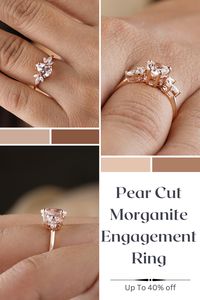 **Description of Ring ● Center Stone Details → Shape: Pear Cut Morganite → Size: 1 CT → Color: Pink ● Side Stone Details → Shape: Marquise Cut Moissanite → Size: 0.23CTW → Measurement: 4.0x2.0mm 0.06ct 2 pcs ; 3.0x1.5mm 0.027ct; 4pcs → Color: Colorless → Clarity: VVS → Mohs Scale : Moissanite 9.25 → Refractive Index : 2.65 (Moissanite) ● Total Stone Weight : 1.23CTW → Metal Purity: 14KT Rose Gold → Metal Stamp: Yes ●Band Width : 1.6mm ●Band Thickness : 1.5mm ●Ring Setting : prong