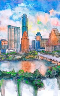 Austin Texas Wall art Skyline Cityscape Watercolor Painting | Etsy