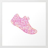 Hebrews 12:1-2 - Run the Race - pink Art Print by New branch Studio - X-Small