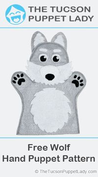 Free pdf pattern download to make a wolf felt hand puppet