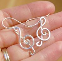 Items similar to Treble Clef, Earrings, Music, Sterling silver, Wire Jewelry on Etsy