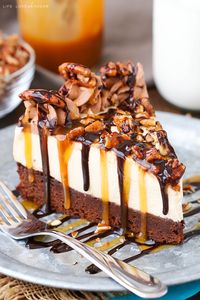 Turtle Brownie Cheesecake - brownie bottom, caramel cheesecake, and pecans…