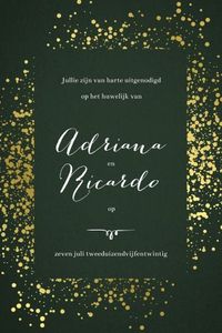 Trouwkaart klassiek met groen velours en gouden spetters