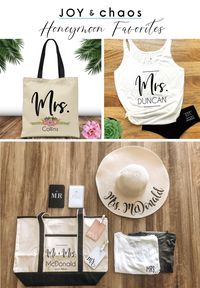 Make your honeymoon special with these personalized Mr and Mrs gifts. Featuring customized canvas tote bags and tank tops with elegant designs, check out these and even more honeymoon favorites on our website!