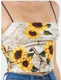Sunflower crop top new Stretchy S Casual Chic Stretch Straps Spring Summer Top | eBay