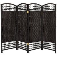 A lightweight woven plant fiber room divider standing 4 ft. H, perfect for the needs of a small space. A delicate, airy effect is achieved by the intersection of the open weave with the lattice running along the top and bottom. Use it as a decorative background or functional divider in your living room, study or place of business. Color: Black.