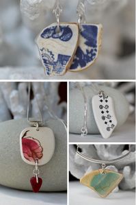 Sea Pottery jewelry hand crafted in Nova Scotia in sterling silver with shards of sea washed china gathered from our beautiful beaches. By Sea Glass Designs. #seaglass #seapottery #seaglassjewelry #momgift #beachy