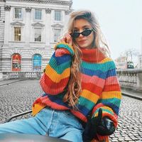 Wipalo Rainbow Stripe Turtleneck Sweater Women SA01 #rainbow #women