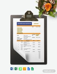 Instantly Download Software Sales Quotation Template, Sample & Example in Microsoft Word (DOC), Microsoft Excel (XLS), Google Docs, Apple (MAC) Pages, Google Sheets (SPREADSHEETS), Apple (MAC) Numbers Format. Available in A4 & US Letter Sizes. Quickly Customize. Easily Editable & Printable.