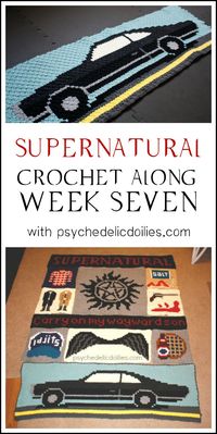 Supernatural Crochet Along Week 7 Update - The Impala. Click to see all the pieces of our Supernatural blanket!