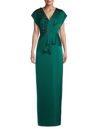 Shop Aidan Mattox Short-Sleeve Applique Peplum Gown | Saks Fifth Avenue