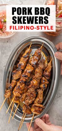 Tender pork skewers slathered in homemade Filipino BBQ sauce. Sweet, tangy and so flavorful. Grill over hot charcoal, cook in the oven, pan-grill, and or cook in the air-fryer.