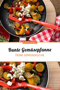 Vegetarisch essen: Bunte Gemüsepfanne mit Schafskäse | EAT SMARTER #vegetarisch #gemüse #pfannengericht #feta #schafskäse