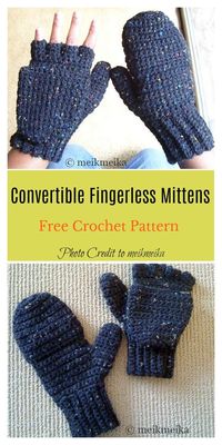 2 in 1 Fingerless Gloves & Mittens Free Crochet Pattern