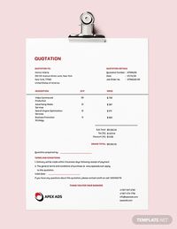 Instantly Download Advertising Consultant Quotation Template, Sample & Example in Microsoft Word (DOC), Microsoft Excel (XLS), Adobe Photoshop (PSD), Adobe InDesign (INDD & IDML), Apple Pages, Microsoft Publisher, Apple Numbers, Adobe Illustrator (AI) Format. Available in A4, 8.5x11 Inches,+ Bleed. Quickly Customize. Easily Editable & Printable.