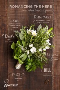 Romancing the Herb: the symbolization and the meaning each herb makes for a unique and fragrant wedding day bouquet. #LoveAnolon