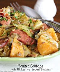 Braised Cabbage With Potatoes And Smoked Sausages