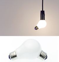 bizarre and unusual product designs: the light bulb lamp, it actually looks like a siamese twin bulb, with two bases and one head.