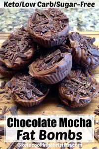 Add healthy fat to your Ketogenic diet with these sweet chocolate fat bombs. Made with coconut oil, butter and mascarpone, they are rich and creamy. Coffee extract gives them a mocha flavor that's delicious! These easy no-bake Keto fat bombs will satisfy your sweet tooth! #ketofatbombs #ketochocolatefatbombs #easyfatbombs