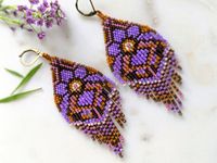 Mini fringe earrings with bright red poppy flowers with yellow center seed bead jewelry