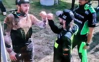 Eli Tomac & Dylan Ferrandis fist bumping at Southwick 2021
