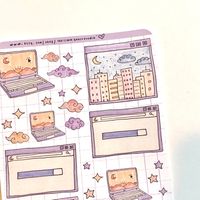 Get creative planning your days in your bullet journal or planner with this aesthetic pastel purple computer sticker sheet! My hand drawn illustrations are designed to bring a smile to your face and increase motivation for planning your months, weeks, and days. #starscelestial #citylandscapestickers #aestheticstickers #computerstickers #bujostickers #cloudstickers #starstickers