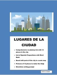 This wonderful interactive package will allow your students to do an cross curricular Spanish activity. Students will be exposed to "Places around the community" vocabulary and prepositions. Have the opportunity to create their own city map. They will be provided with squares to cut pictures and using construction paper they should be able to create a map lableing avenues and use it for directions.