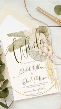 Botanical Orchids Pampas Grass Foliage Wedding Invitation Suite Paper and Digital only £32.99! Luxury Wedding Invites on Etsy @alexandralovedigital