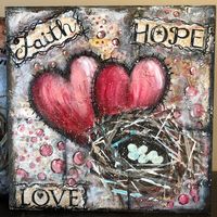 Excited to share this item from my #etsy shop: Original Acrylic Painting 10x10 | Cradled Wood | Mixed Media | Heart | Valentine | Birds Nest | Inspirational Words #art #painting