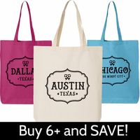 These custom totes are perfect for a girls trip before the big day! -Joy & Chaos