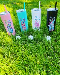 This 20oz Maars Skinny Steel double wall insulated stainless steel tumbler and matching straw has a fun golf bag design on it. It is the perfect custom personalized gift for anyone who loves to golf and wants to keep their water, coffee, iced tea, wine, beer, seltzer, soda, mixed drink or any beverage at the perfect temperature all day on the golf course, pool, boat, beach, or at any event for that matter. It is very stylish and is the perfect gift for your golf partner, friend, mom, grandma, co