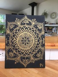 Black and Gold Mandala Canvas Painting by MuseArtwork on Etsy https://www.etsy.com/listing/399278479/black-and-gold-mandala-canvas-painting