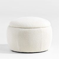 Pollie White Snow Bouclé Round Storage Ottoman | Crate and Barrel