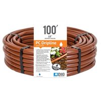 DIG's Earthline Brown 1 GPH PC drip-line is a pressure compensating drip line with drip emitters every 18 in. delivering equal flow over the length of drip line. Use for all plantings, including groundcover, shrubs or individual plants, loop around trees or for complete coverage of an area where multiple lines of drip line are placed 16 in. to 24 in. apart. Each PC drip emitter inside the drip line consists of a cylinder with a labyrinthine water passage, filter and diaphragm. Each PC drip emitt
