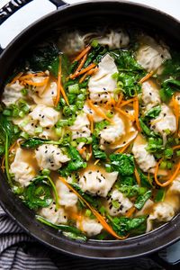 Frozen potstickers make this fragrant, warming, easy Asian dumpling soup recipe a total breeze.