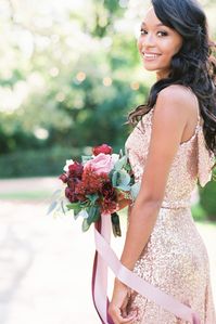 Give your romantic wedding flowers a glamorous accent like long trailing ribbons. Dress: Shop Revelry | Michelle Boyd Photography