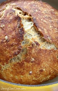 Multigrain No Knead Bread recipe from Jenny Jones (JennyCanCook.com) - Anyone can bake this foolproof hearty loaf made with oats and whole wheat flour. #nokneadbread #multigrainbread #jennyjones
