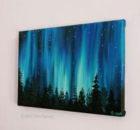 Small Galaxy painting Night sky Northern lights by ArtColorSpace