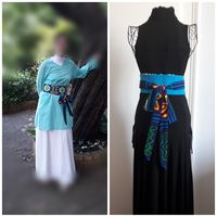 J'adore le mélange des genres : ceinture japonaise réalisée avec du tissu égyptien. Vous en verrez d'autres et je les mettrai en vente sur le site à la rentrée (septembre 2019). Le tissu utilisé ici est la superbe gabardine disponible en ligne en suivant le lien. La ceinture est réversible et j'ai utilisé au verso un coton épais aussi disponible sur le site (rubrique fibres 100% naturelles).