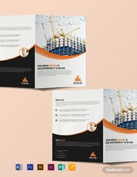 Instantly Download Free Construction Company Bi-Fold Brochure Template, Sample & Example in Microsoft Word (DOC), Adobe Photoshop (PSD), Adobe InDesign (INDD & IDML), Apple Pages, Microsoft Publisher, Adobe Illustrator (AI) Format. Available in (US) 8.5x11 inches + Bleed. Quickly Customize. Easily Editable & Printable.