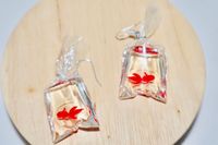 Excited to share this item from my #etsy shop: Gold fish earrings, fish jewellery, fish earrings, statement earrings, miniature earrings, goldfish in a bag, teen gift, fun earrings