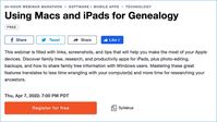 Using Macs and iPads for Genealogy Webinar