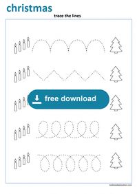 Trace the lines. Christmas worksheet. Preschool, Kindergarten, First grade worksheets: lookbookeducation.com