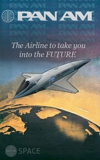 En esta publicidad Pan Am muestra el avión futurista que con los colores de esta compañía realiza vuelos a una estación espacial en la película de Stanley Kubrick "2001 una odisea en el espacio". No sólamente el año 2001 no ha visto los vuelos espaciales de pasaje, sino que mucho antes Pan Am había dejado de existir.