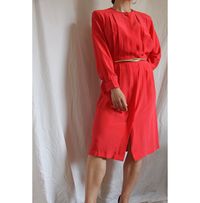 Vintage 80s Red 100% Silk Pleated Shift Dress - S/M