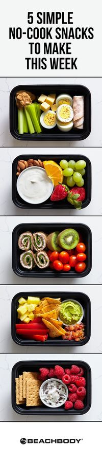 No time for a full meal prep? These no-cook snack boxes are easy to put together and are filling enough to pass for a regular meal, or you can snack on them throughout the day. Each has protein or healthy fats to help satisfy hunger, and fiber to keep you feeling full longer. // healthy recipes // snack ideas // healthy snacks // snack recipes // snack boxes // nutrition // clean eating // no-cook // kid friendly // meal prepping // Beachbody // BeachbodyBlog.com