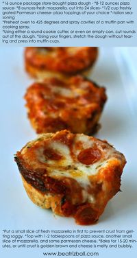 Easy muffin cup pizzas ! A perfect recipe for kids to help you make and have fun with.