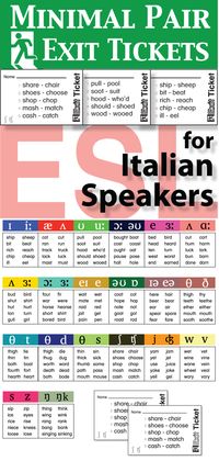 Minimal Pair Exit Tickets for Italian Speakers comes with charts, assessment logs, and print files for 20 minimal pair activities. With this set you'll have a flexible resource to assess and chart your students' English pronunciation. This 20 card set targets the most problematic pronunciation issues for Italian speakers of English as a second language. Exit Tickets are an excellent cool-down activity and a perfect method for assessing pronunciation.